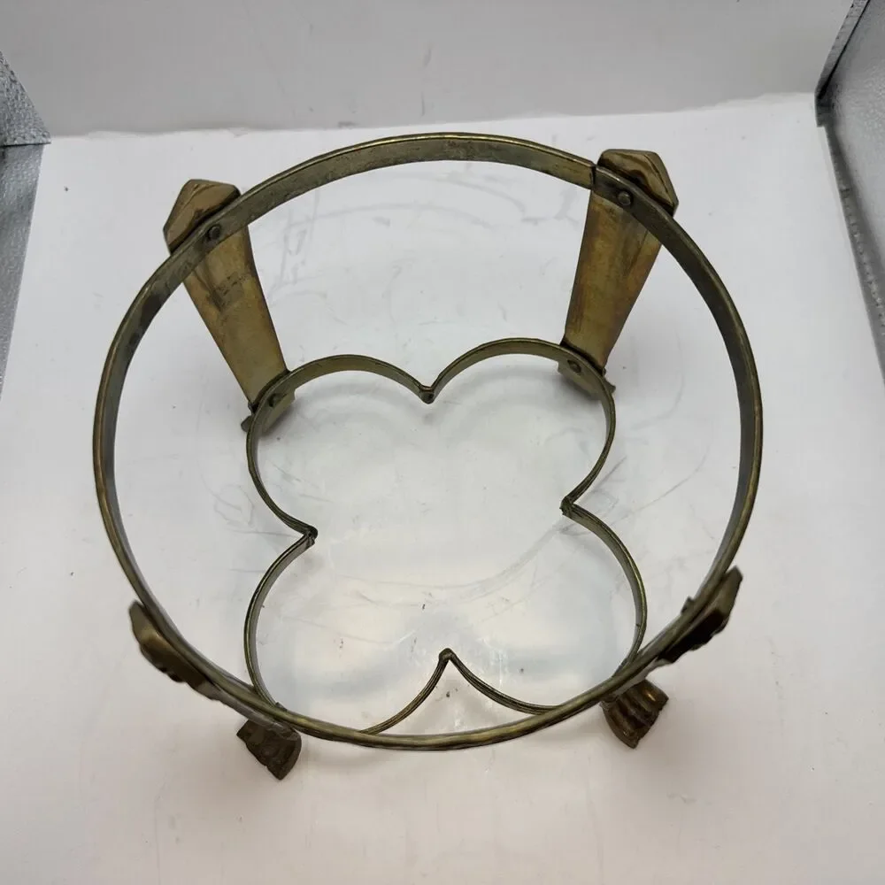 Vintage Glass Potpourri Bowl Orb  Brass  Stand Floral Decor Footed